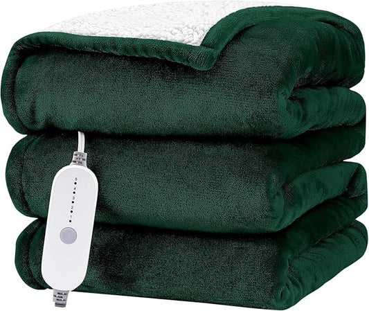 HYLEORY Heated Electric Blanket Full 72"x84" Soft Fleece & Flannel with 5 Heating Levels & 10 Hours Timer Auto Shutt Off, ETL Certified, Washable，Heated Blanket for Body-Dark Green