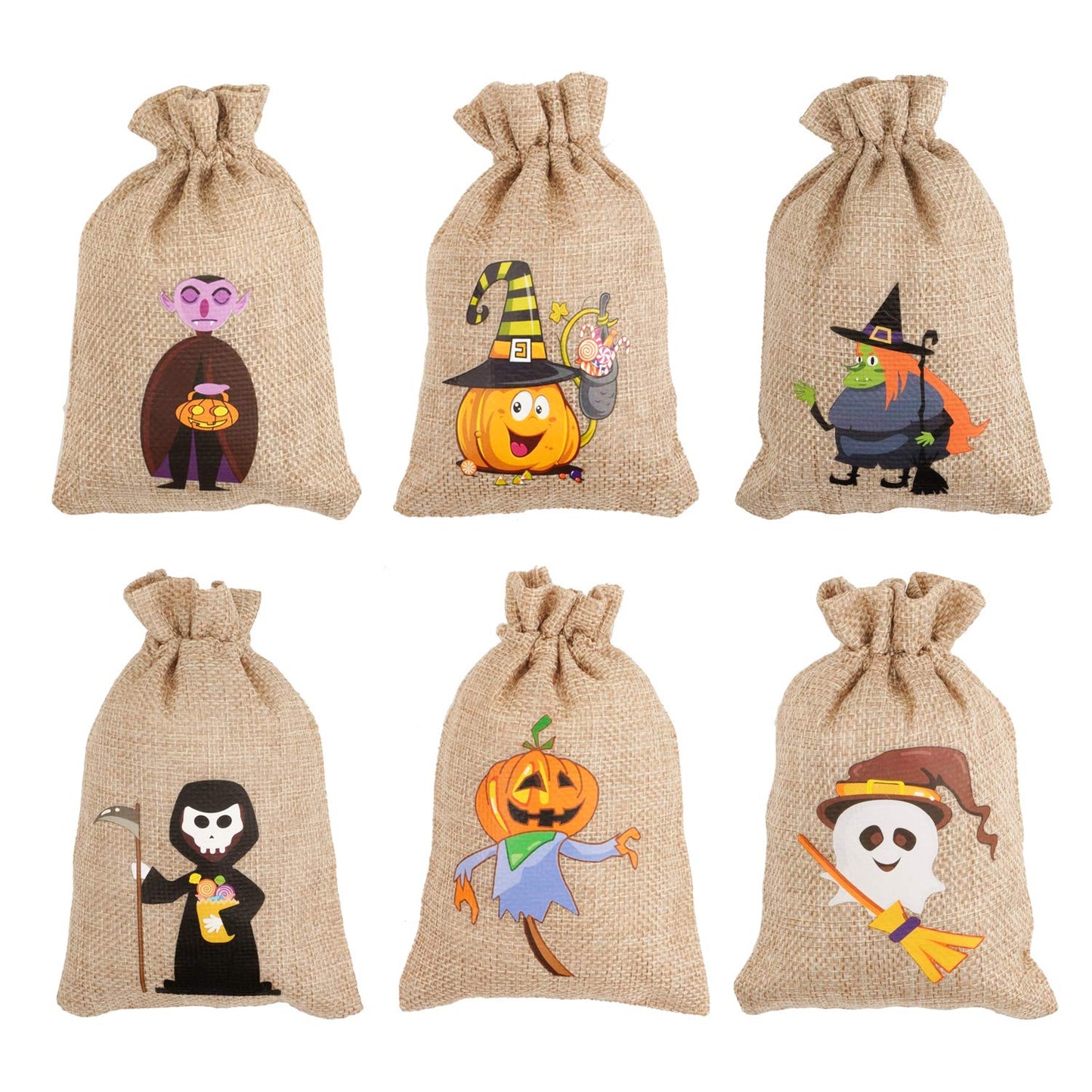 DIYASY 48 Pcs Halloween Burlap Gift Bags,Goodie Treat Bags with Drawstrings for Kids Halloween Party Favor