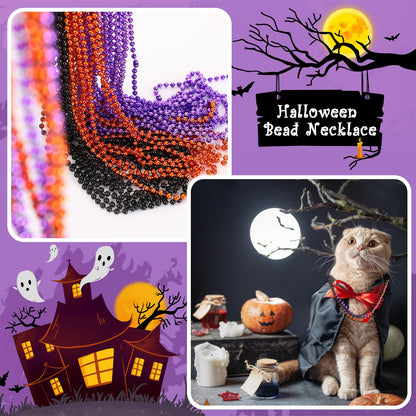 JULBEAR Bulk Halloween Beads Necklaces, 30 pcs Mardi Gras Black Orange Purple Bead Necklace for Holiday Party Favors Carnival Decorations Accessories Supplies
