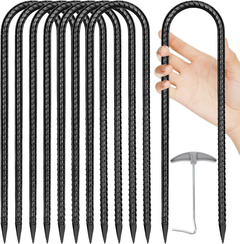 Trampoline Stakes Anchors - Heavy Duty 12" Ground Anchor for High Wind Stability | U-Shaped Rebar Stakes