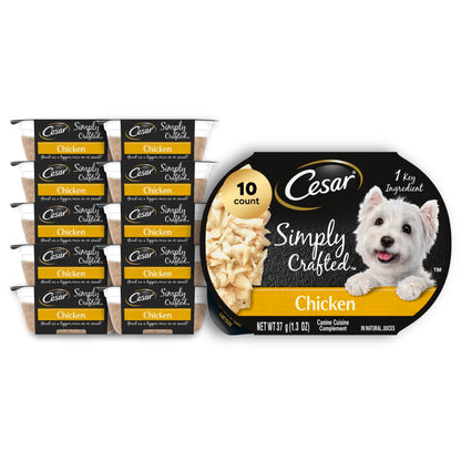 Cesar Simply Crafted Adult Wet Dog Food Meal Topper, Chicken, 1.3 oz. (10 Count, Pack of 1)