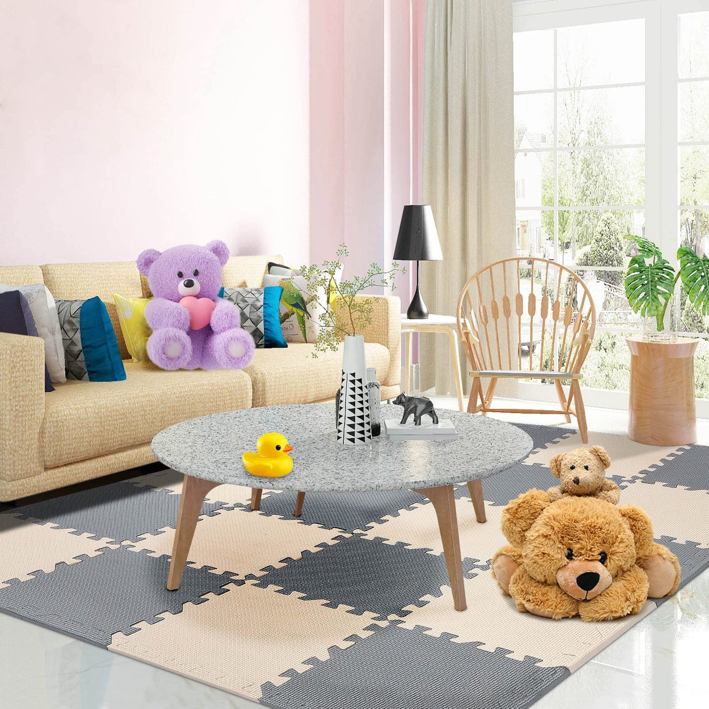 YORKING 20Pcs Foam Baby Play Mats 30x30x1cm EVA Baby Floor Tiles Thick Soft Floor Interlocking Mat Waterproof High-Resilience Foam Floor Puzzle Mat for Children's Play and Crawl (Grey and Rice-White)