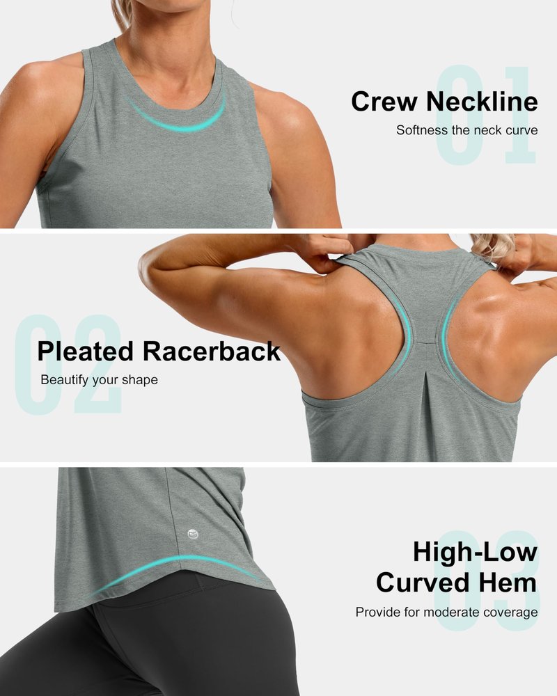 G Gradual Women's Workout Tank Tops Racerback Athletic Yoga Tops Loose Fit Sleeveless Running Gym Sports Shirts for Women(Sage Grey Heather,XL)