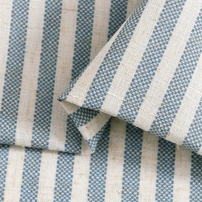 jinchan Tab Top Linen Kitchen Curtains 24 Inches Striped Tier Curtains Farmhouse Modern Cafe Style Small Window Treatments Airy Light Filtering Rod Pocket for Living Room Bathroom 2 Panels Blue