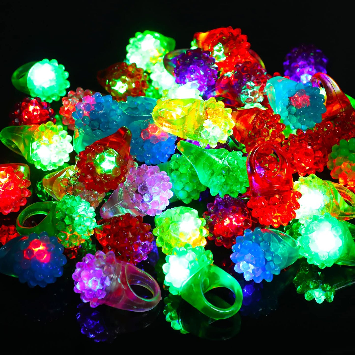 Sosation 100 Pcs Halloween Light up Ring LED Flashing Ring Halloween Party Favors Glow in The Dark Bumpy Jelly Finger Light up Blinking for Kids Carnival Party Supplies(Colorful)