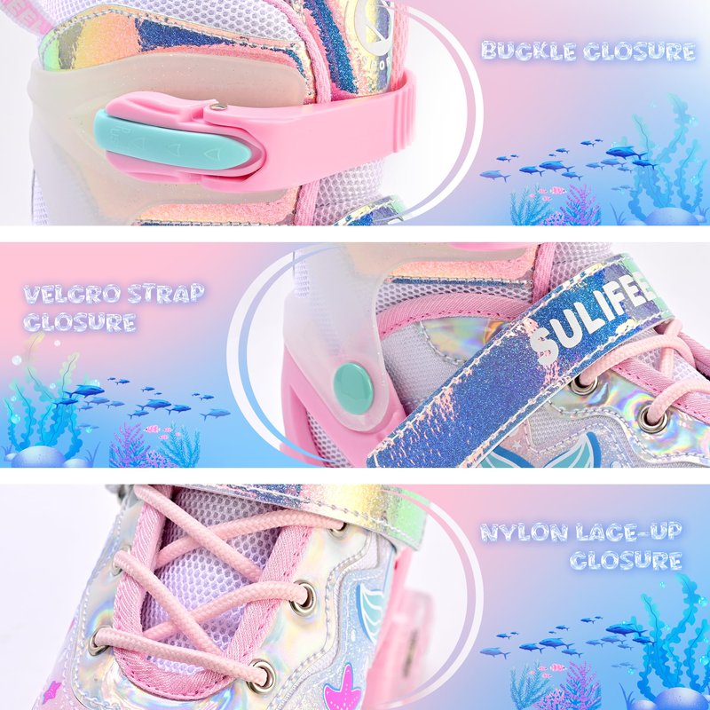 SULIFEEL Roller Skates for Girls Kids with Light Up Wheels, Adjustable 4 Sizes for Little Kids Toddler Beginner Rollerskates