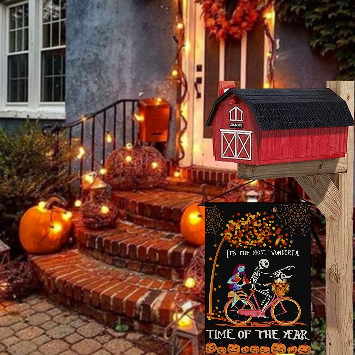 LURLEEZ Halloween Garden Flag，12x18 Inch Double-sided Horror Pumpkin Ghost Cycling Pattern House Flag for Outdoor Yard Home Decoration