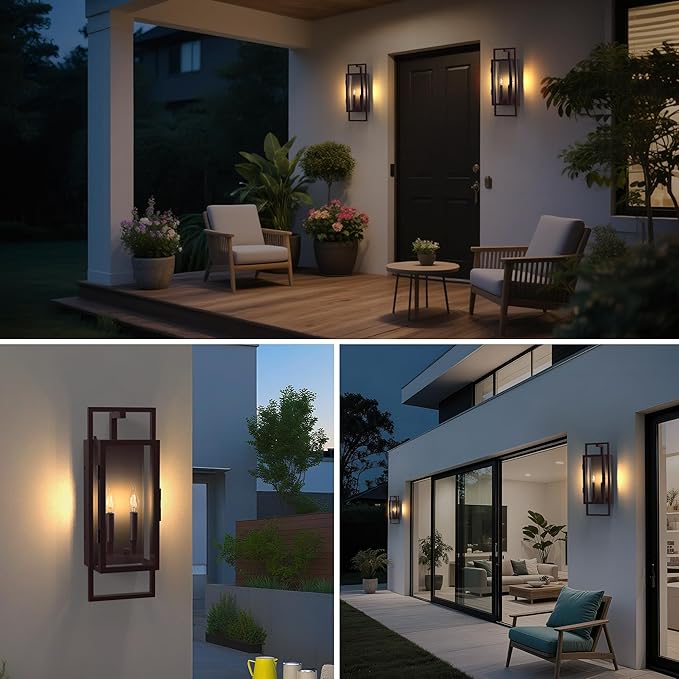 𝟐𝟏.𝟒𝟔𝐈𝐍 Oil Rubbed Bronze Outdoor Wall Sconce, Large Exterior Lighting Fixtures 2-Light, Waterproof Dusk to Dawn Outdoor Wall Light, Modern Outside Sconce Lights for Porch Garage