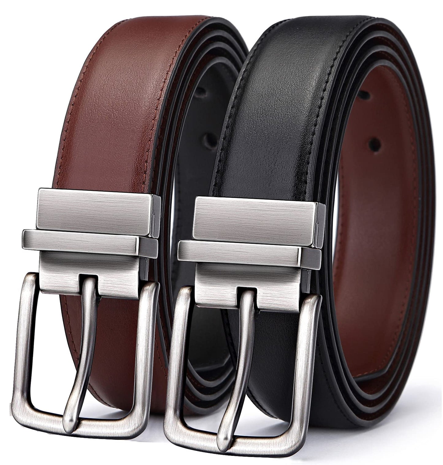 BULLIANT Men's Belt,Reversible Belt Adjustable For Gift Men 1.25”-Cut For Fit-2 Sides in 1 Belt(Not 2)(Black/Light Brown,24"-26" Waist Adjustable)