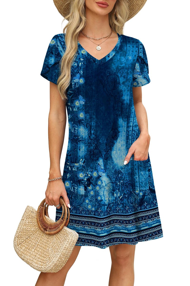 OFEEFAN Womens Summer Dresses 2026 Spring Tshirt Dress Sundresses Beach Vacation Clothes Boho Outfits Print 09 L
