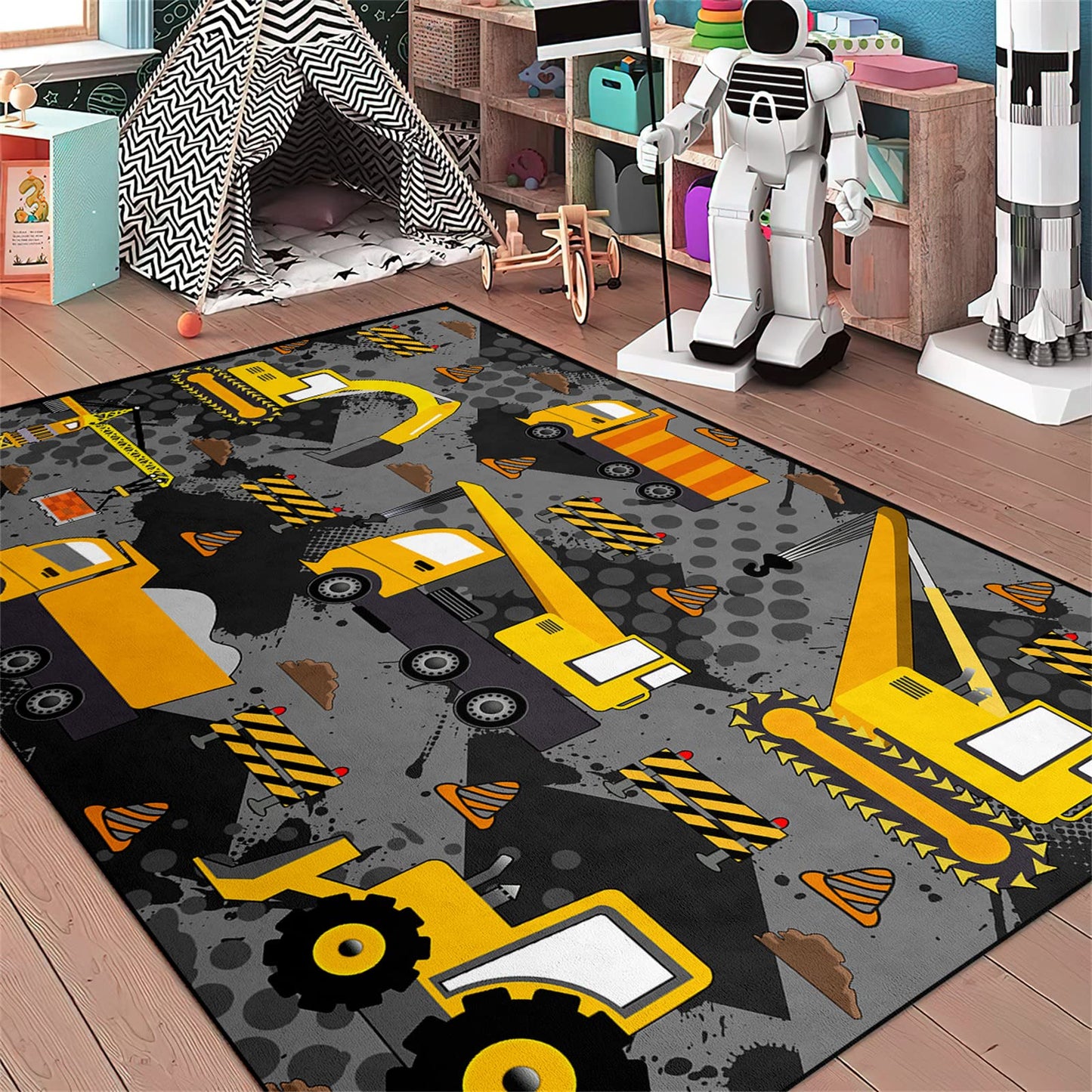 CAFCIOYG Construction Rugs for Boys Room Play Mat for Cars and Trucks PlayMat Kids Rugs for Playroom Car Carpet for Kids Room Construction Decor for Boys Room,Grey 2'5''×4'