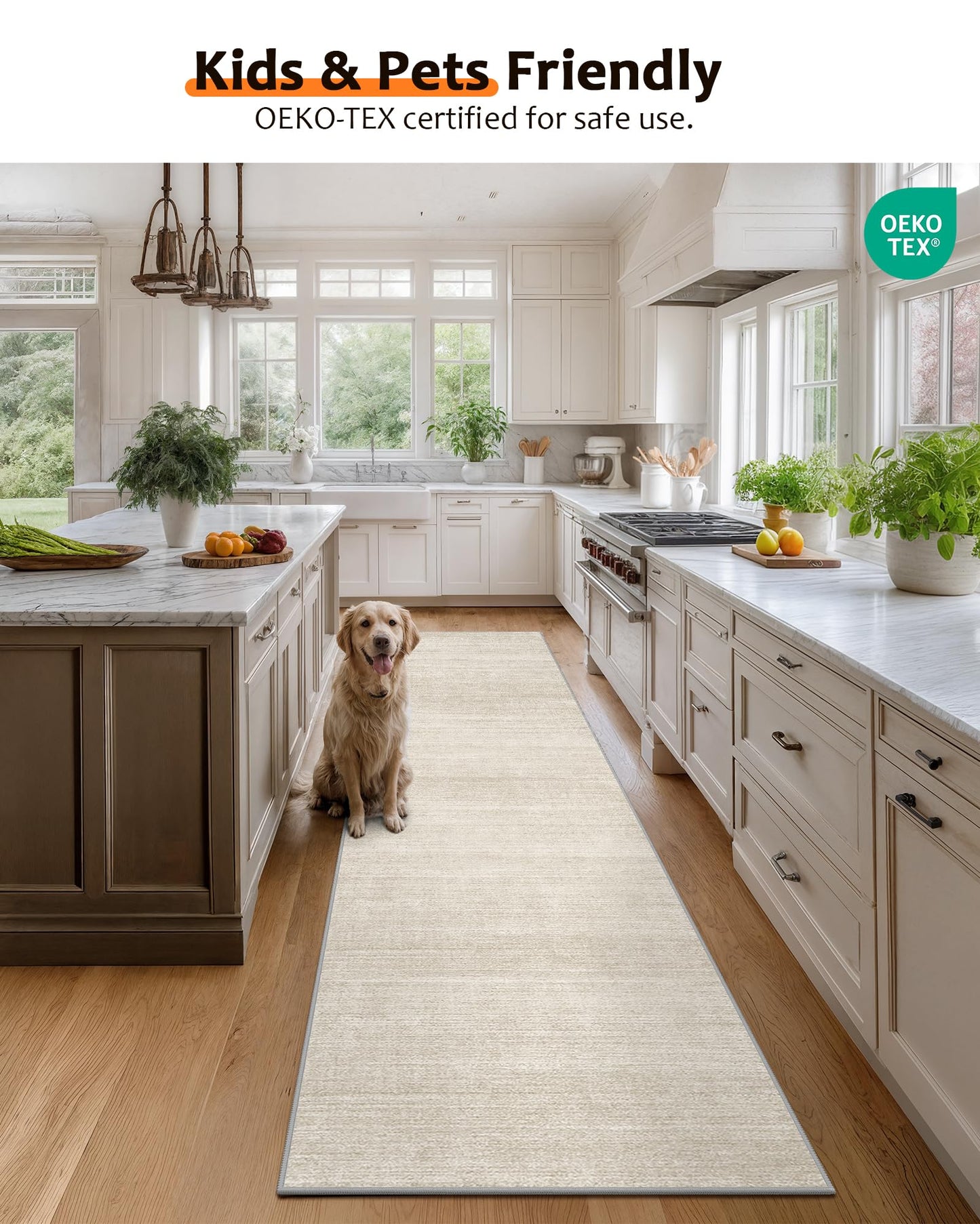 Art&Tuft Non-Slip Runner Rug - 2x10 Runner Rug Washable Low-Pile Rugs Runners, Soft Distressed Carpet Runner for Bedroom Bathroom Kitchen Laundry Living Room, Beige