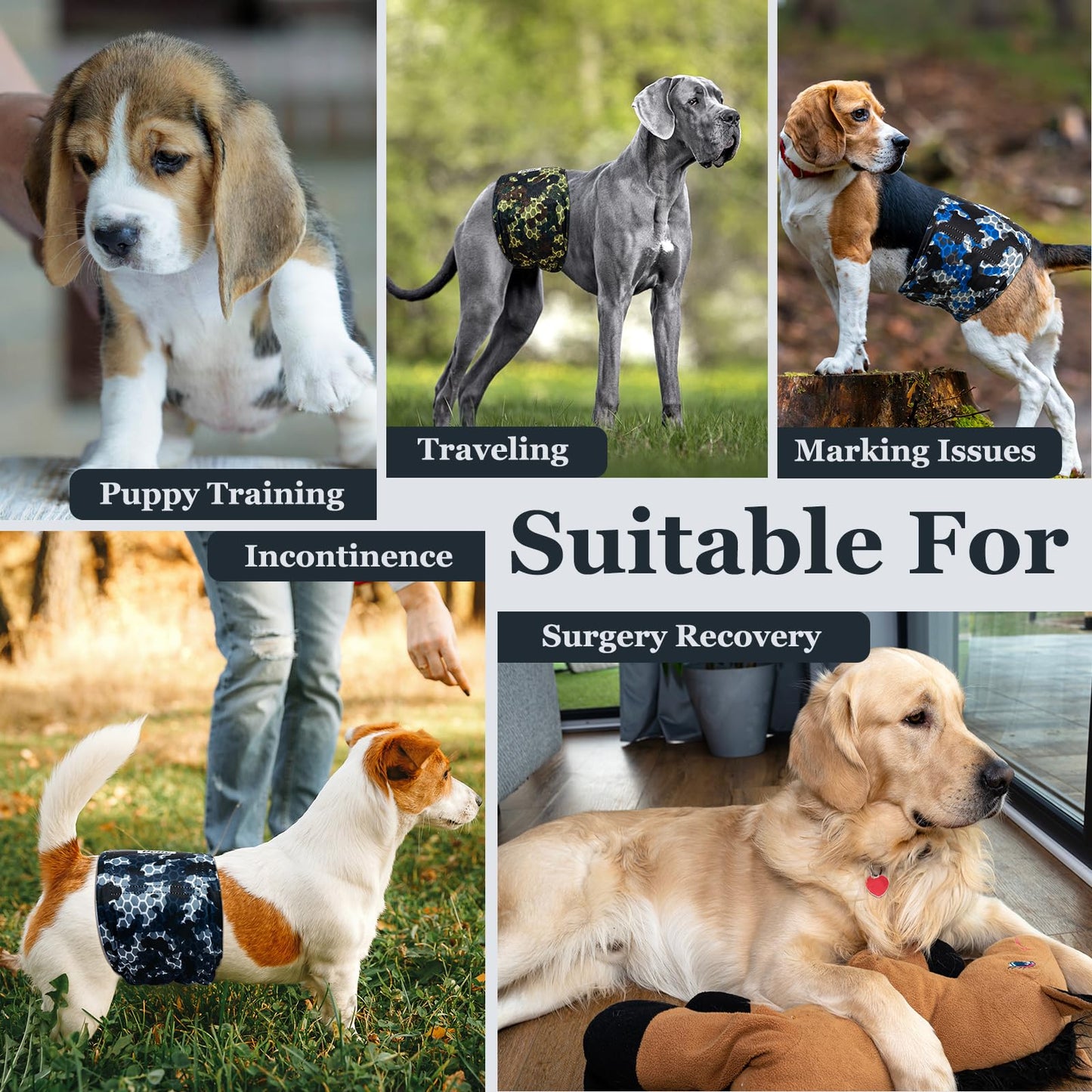 Dono Washable Male Dog Nappies, Super Absorbing Male Dog Belly Band Pack of 3, Sanitary Pants Dog Wraps for Small Medium Large Dogs XL(Army,XL)