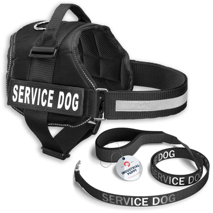 Industrial Puppy Service Dog Vest with Hook and Loop Straps & Matching Service Dog Leash Set - Harnesses from XXS to XXL - Harness Features Reflective Patch and Comfortable Mesh Design
