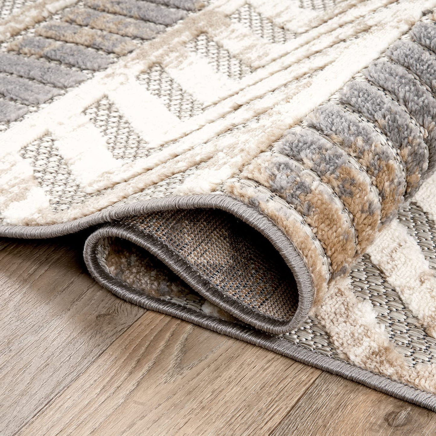 Rugshop Distressed Geometric Indoor/Outdoor Beige Area Rug Modern Tribal Stripe, Durable Stain Resistant Perfect for Patio, Backyard, Deck and Outdoor Lounge 5' x 7'