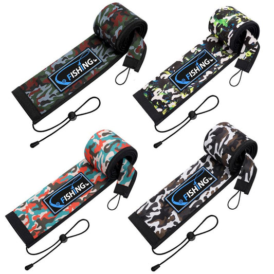 MONYES Neoprene Fishing Rod Sleeves for Casting, Spinning, Trolling Pole - Protective Cover Rod Sock with Hanging Loop & Lanyard- Floating, Puncture Resistant, Lightproof (58in, 4P)