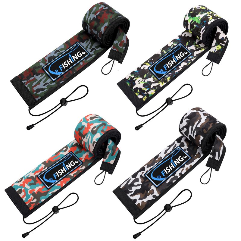 MONYES Neoprene Fishing Rod Sleeves for Casting, Spinning, Trolling Pole - Protective Cover Rod Sock with Hanging Loop & Lanyard- Floating, Puncture Resistant, Lightproof (65in, 4P)