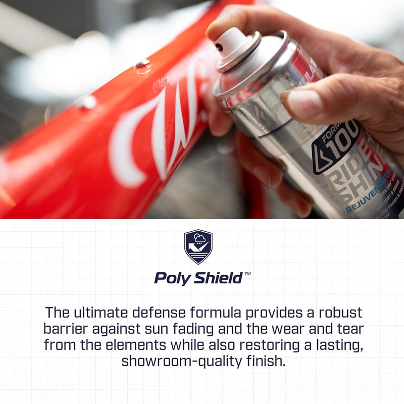 Formula 100 Ride + Shine Bike Finish Protectant and Rejuvenator – For Bicycles, Electric Bikes & eMotos – Protects Against UV Rays, Dirt, Dust & Grime + Repels Water, Mud & Salt