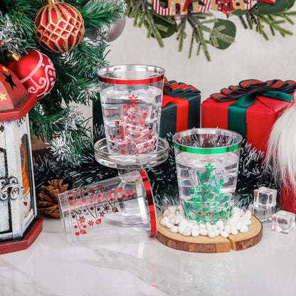 supernal 100pcs Christmas Plastic Cups,10oz Disposable Party Cups,Red and Green Plastic Tumblers with Christmas Tree Design,Party Cup Disposable for Xmas Party, Christmas Eve