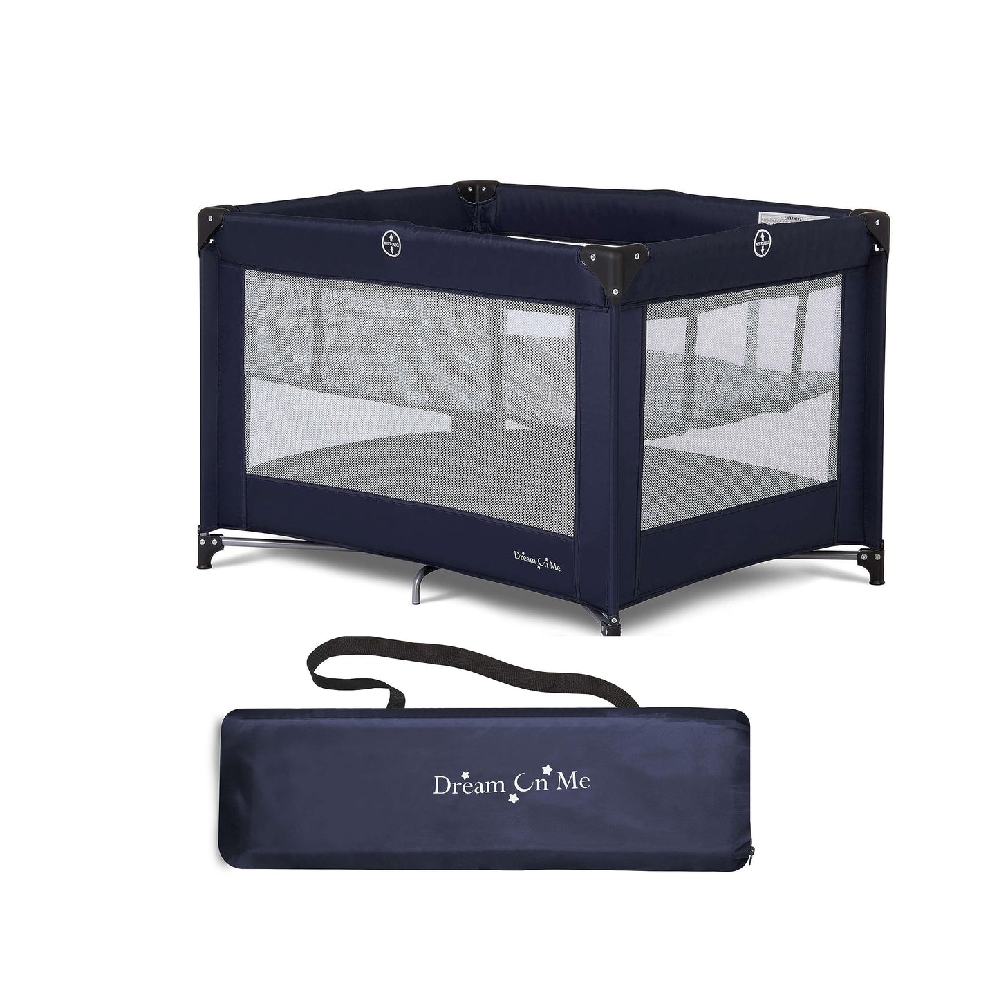 Dream On Me Zazzy Portable Playard with Bassinet in Navy, Packable and Easy Setup Baby Playard, Lightweight and Portable Playard for Baby with Mattress and Travel Bag