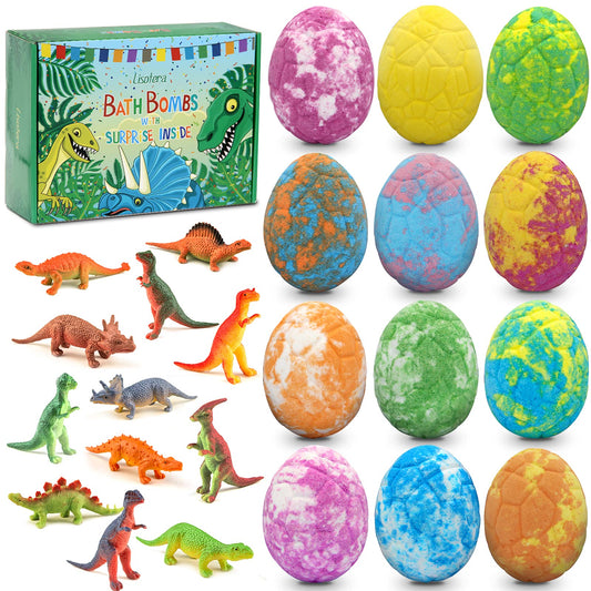 Easter Bath Bombs for Kids with Surprise Toys Inside - Perfect Basket Stuffers, 12Pcs Dino Egg Bath Bombs Gift Set, Gentle and Kids Safe Bubble Bath for Birthday Girls Boys