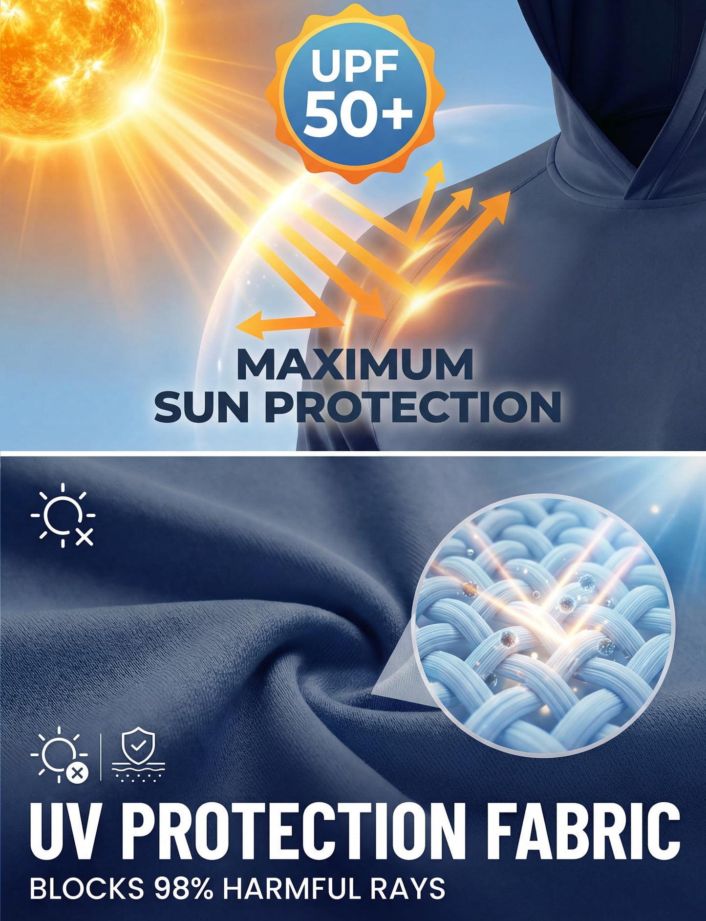 Raxilon 3 Pack UPF 50+ Sun Protection Mens Hoodie Long Sleeve SPF Fishing Shirt Swim Rash Guard Athletic Workout Tops