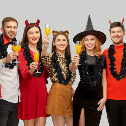 24pcs Halloween Leis Decor, Halloween Black Leis Bulk Accessories Silk Flower Necklace, Black Hawaiian Bulk Hula Dance Party Decor, Flower Leis Trick or Treating Activities Favors Supplies