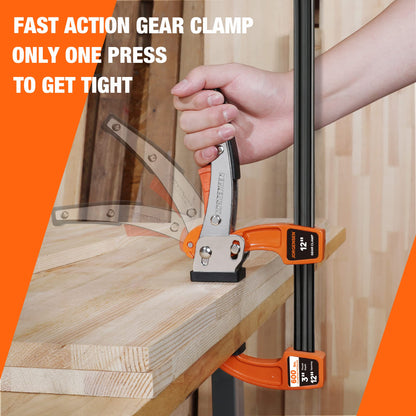 Jorgensen 12-inch Bar Clamp Set, Bar Clamp for Woodworking, Quick Release Gear Clamp with 600 lbs Load Limit - 2 Pack