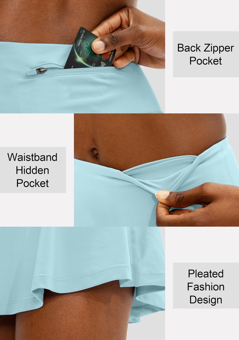 SANTINY Pleated Tennis Skirt for Women with 4 Pockets Women's High Waisted Athletic Golf Skorts Skirts for Running Casual (Sky Blue_XL)