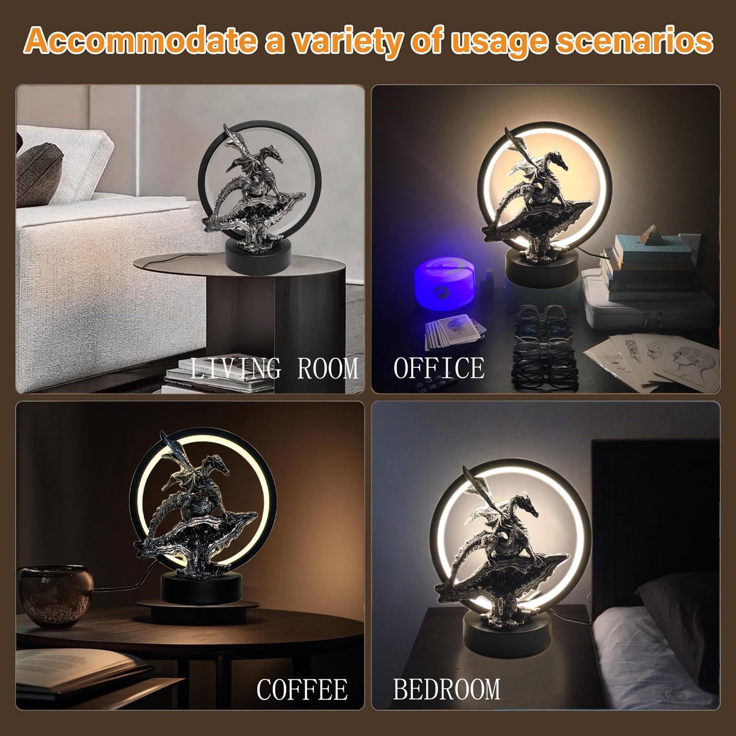 Hmusnwol Dragon Lamp Collectible Decor-Dungeons and Dragons Gifts - 6.15 inch LED Circle Table Lamp for Dragons Lover,Bedroom/Bookshelf/Desk