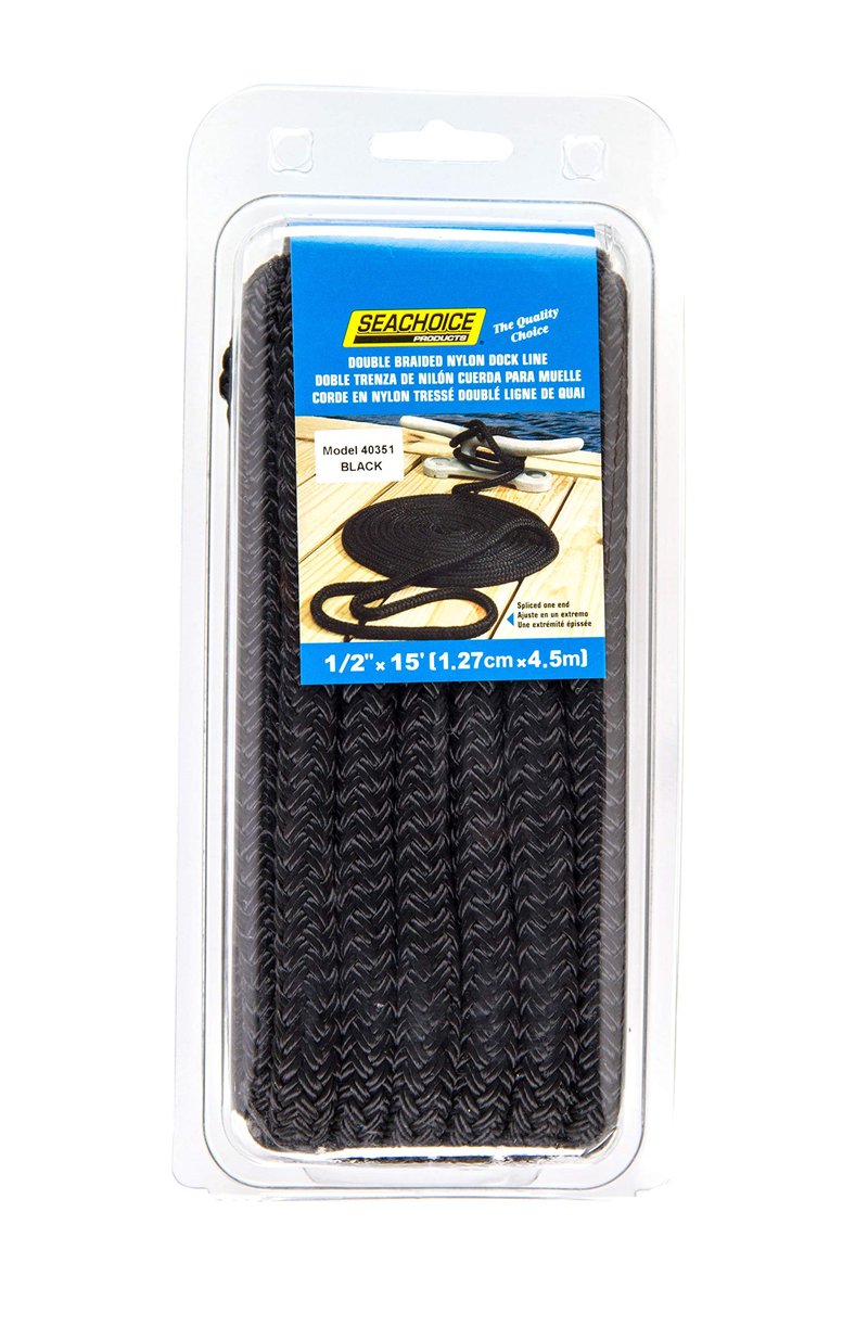 SEACHOICE Double-Braid Nylon Dock Line 1/2" x 15' 40351 Black