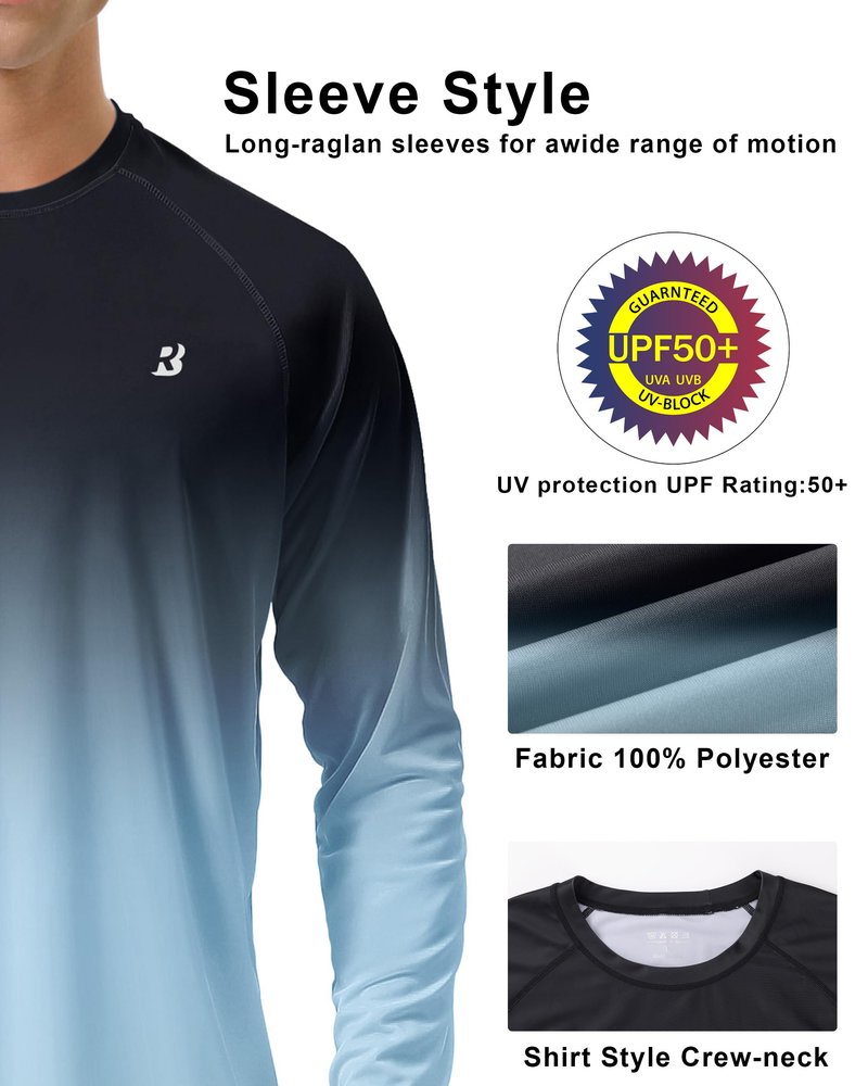 Roadbox Mens UPF 50+ Long Sleeve SPF Diving Rash Guard UV Sun Protection Shirts for Outdoor Fishing Hiking Swimming Running