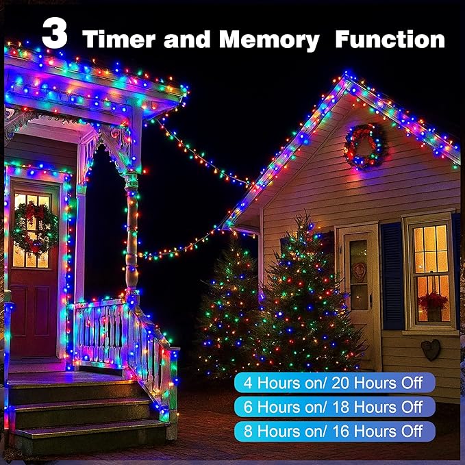 Christmas Lights 400 LED 131 FT, IP67 Waterproof Christmastree Lights with 8 Modes, Remote Control 3 Timers & Memory Function Xmas Decorations for House and Holiday (Multicolor)
