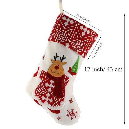 WEWILL Classic Christmas Stockings Set of 2 Elk, Snowman Xmas Character 17 inch Christmas Decorations Gift for Family Kids (Style 4)