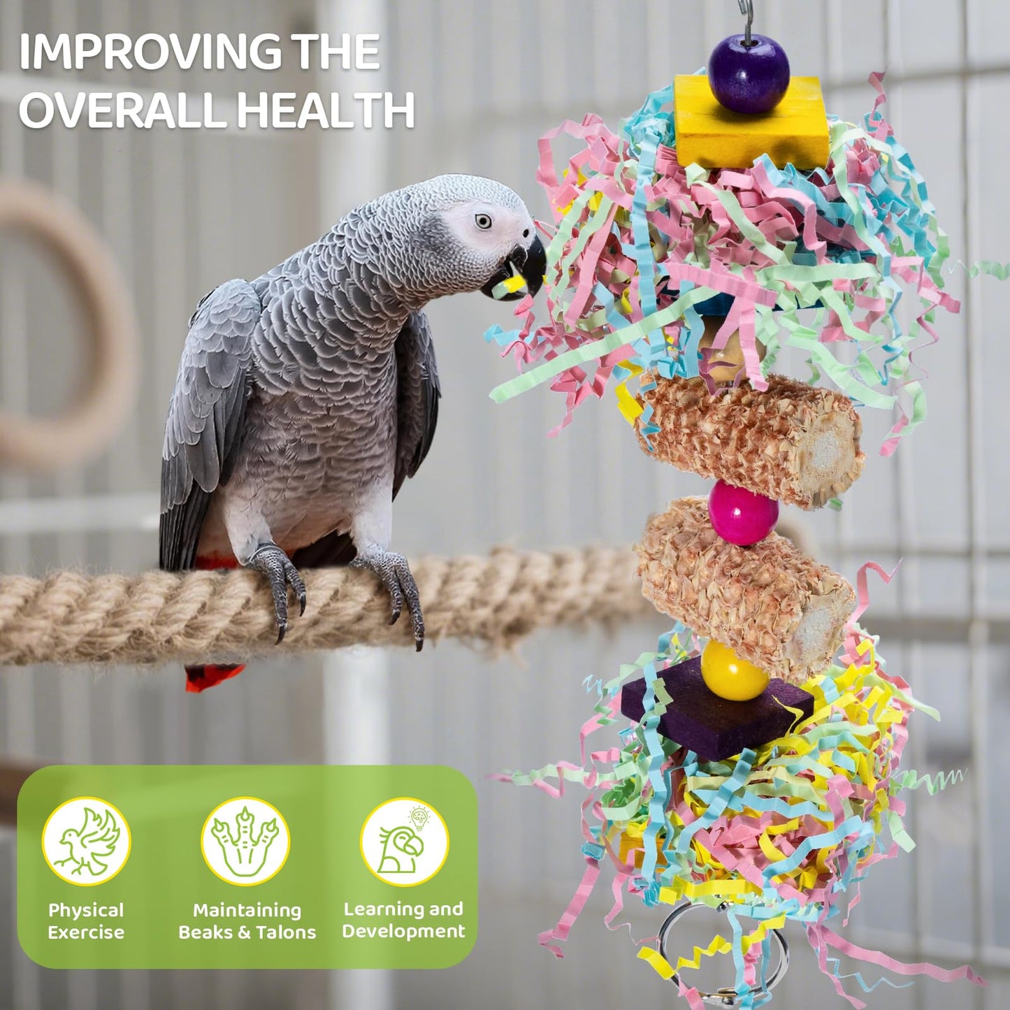 GingerUPer Parrot Toys, Cockatiel toys, Budgie toys, Bird Swing Chewing Toy for Conures, Cockatiel, African Grey Parrot, Cockatoos (Red)