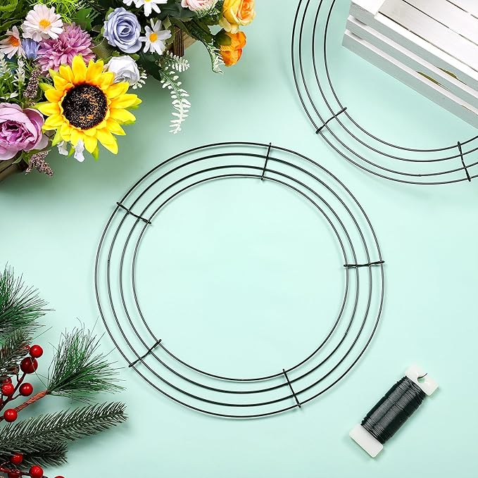 Fovths 24 Pack Christmas Wire Wreath Ring 12 Inches Metal Wire Wreath Frame with Floral Wires Green DIY Floral Crafts for Xmas Halloween New Year Holiday Valentines Day Decor
