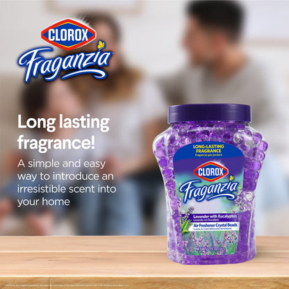 Clorox Fraganzia Crystal Beads Air Freshener in Lavender with Eucalyptus Scent - Long-Lasting Room Deodorizer - Odor Eliminator Gel Beads to Freshen Home, Car, or Office, 12 Fl Oz