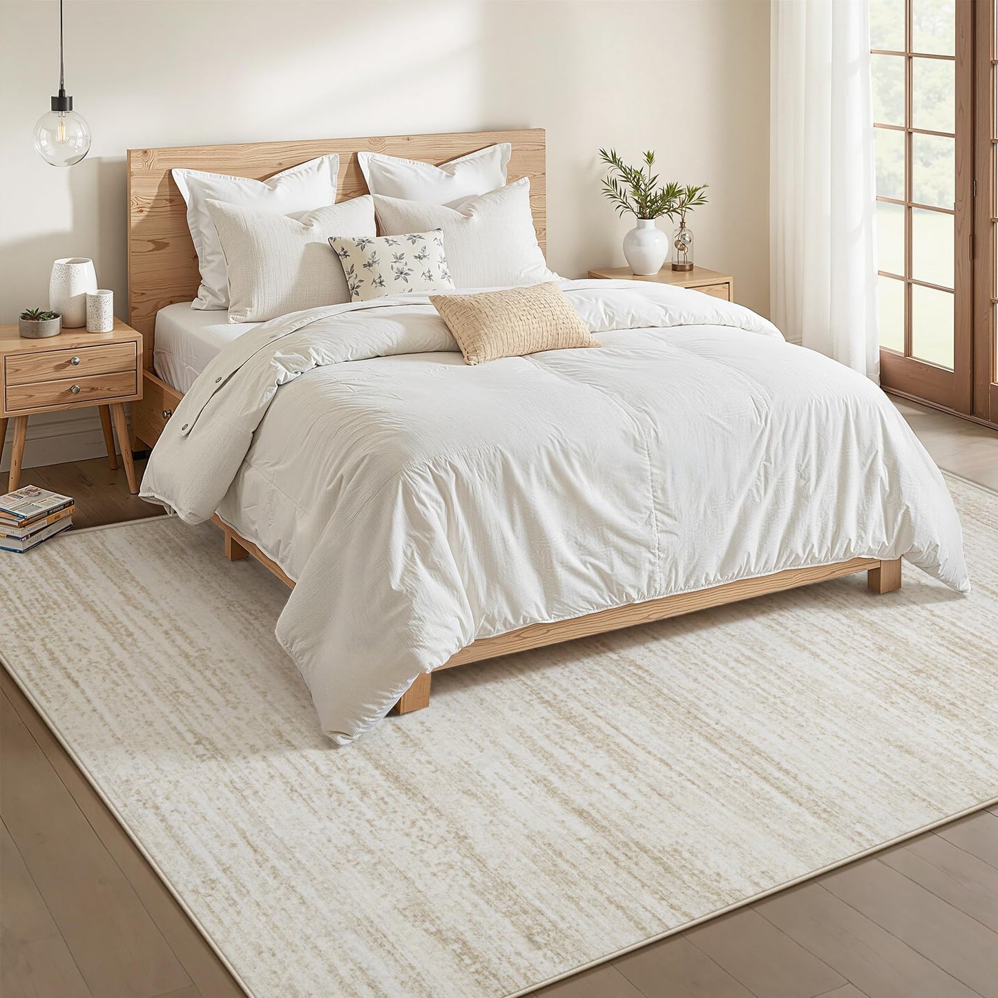 Area Rug 5x7 Living Room Rugs: Washable Modern Rug Non-Slip Soft Rugs Stain Resistant Printed Rug Indoor Carpet for Bedroom Kitchen Dining Room Nursery Home(Beige, 5'x7')