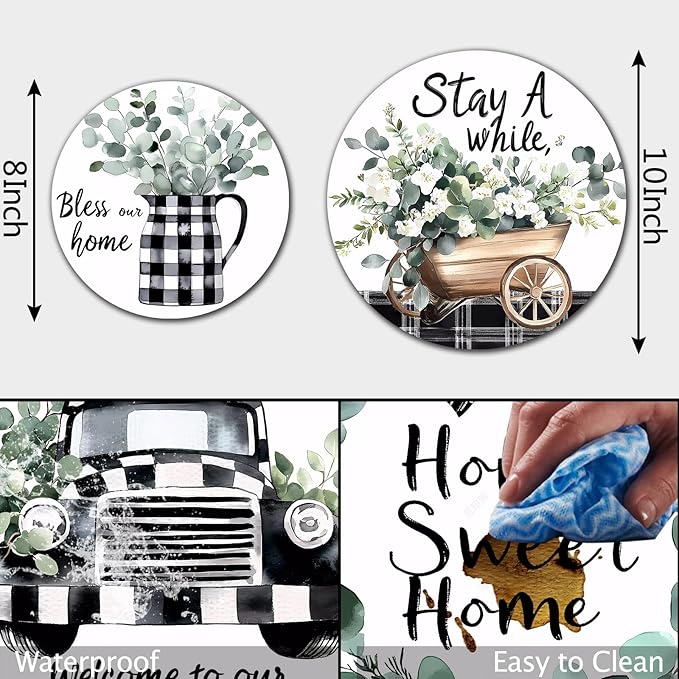 Black and White Grid Pattern Stove Burner Covers, Fresh Green Gas Stove Burner Covers 8 ＆10 Inches Stove Top Covers Electric Stove 4 Metal Stove Cover Gas Stove Top Cover, Cooktop Decorative