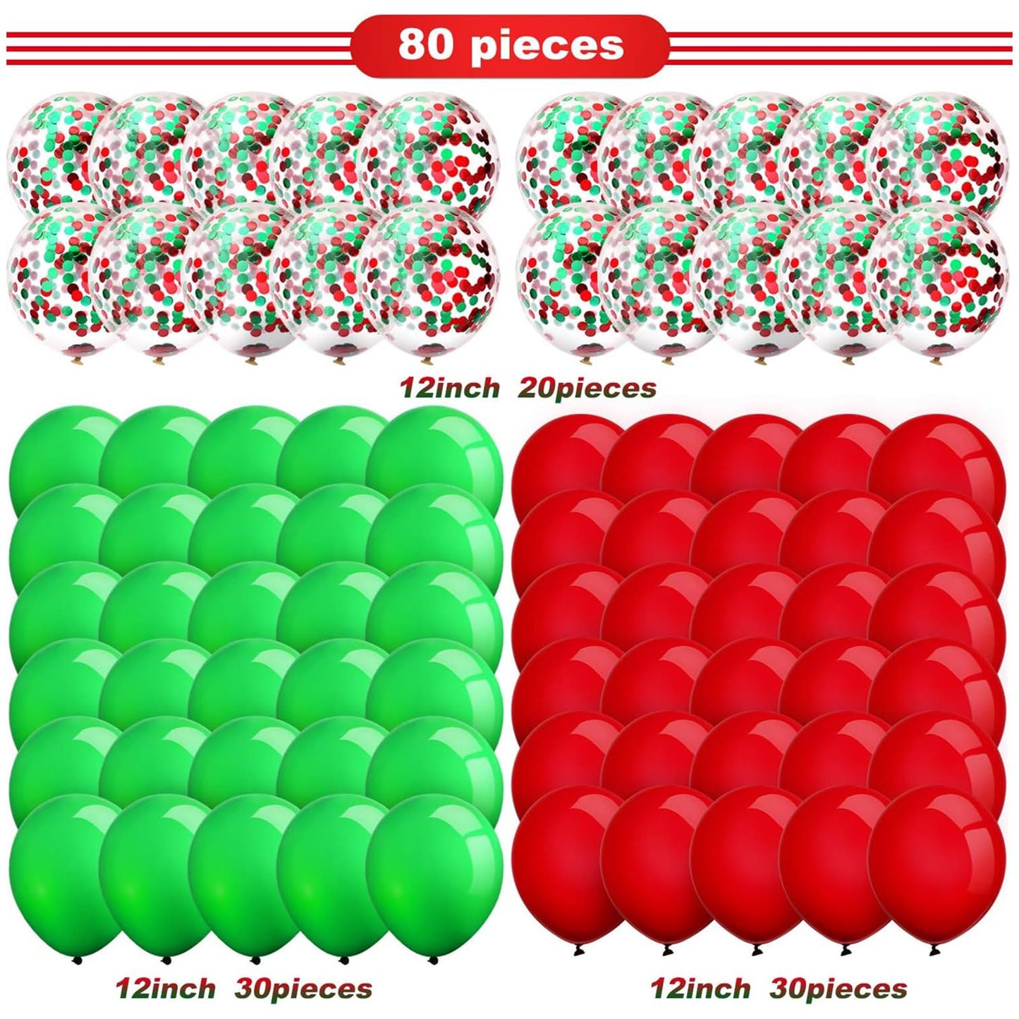 80 Piece 12 Inch Confetti Latex Balloons Event Party Supplies St Patrick's Day 4th July Labor Day Mardi Gras Wedding Birthday Baby Shower Balloons (Christmas Red, Christmas Green)