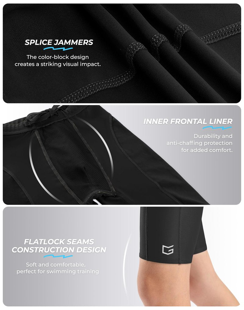 G Gradual Boys Swim Jammers Youth Competitive Swim Team Trunks Quick Dry Stretch Racing Swimsuit Swimming Shorts for Boy(Black,M)