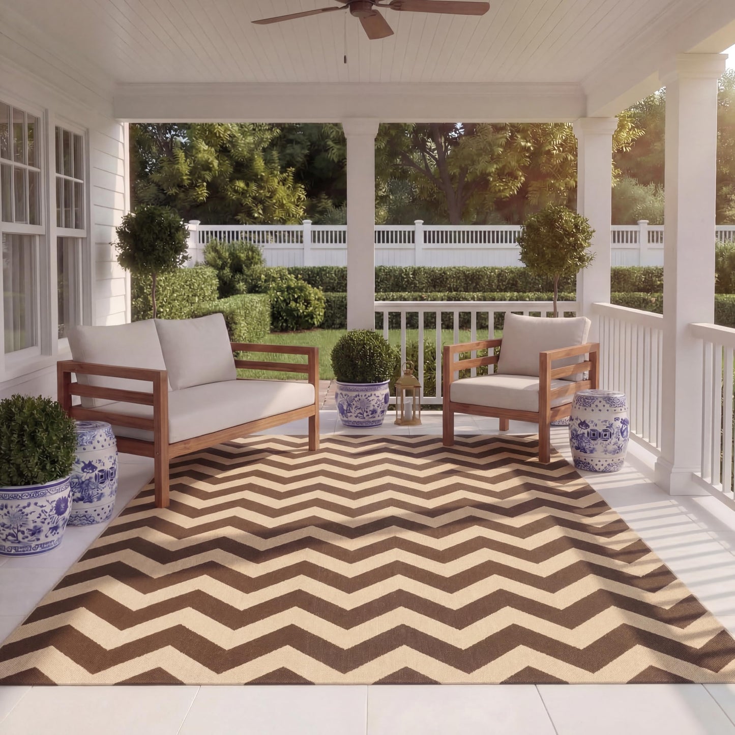 SAFAVIEH Courtyard Collection 8' x 11' Dark Brown CY6244 Chevron Indoor/ Outdoor Splashproof Easy Scrubbing Patio Backyard Mudroom Area Rug