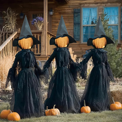 Hourleey Halloween Decorations Outdoor, 3 Pack 5 FT Holding Hands Lighted Witches Stakes with Glowing Face, Halloween Witch Decor for Yard Garden Lawn Porch Haunted House Party Props