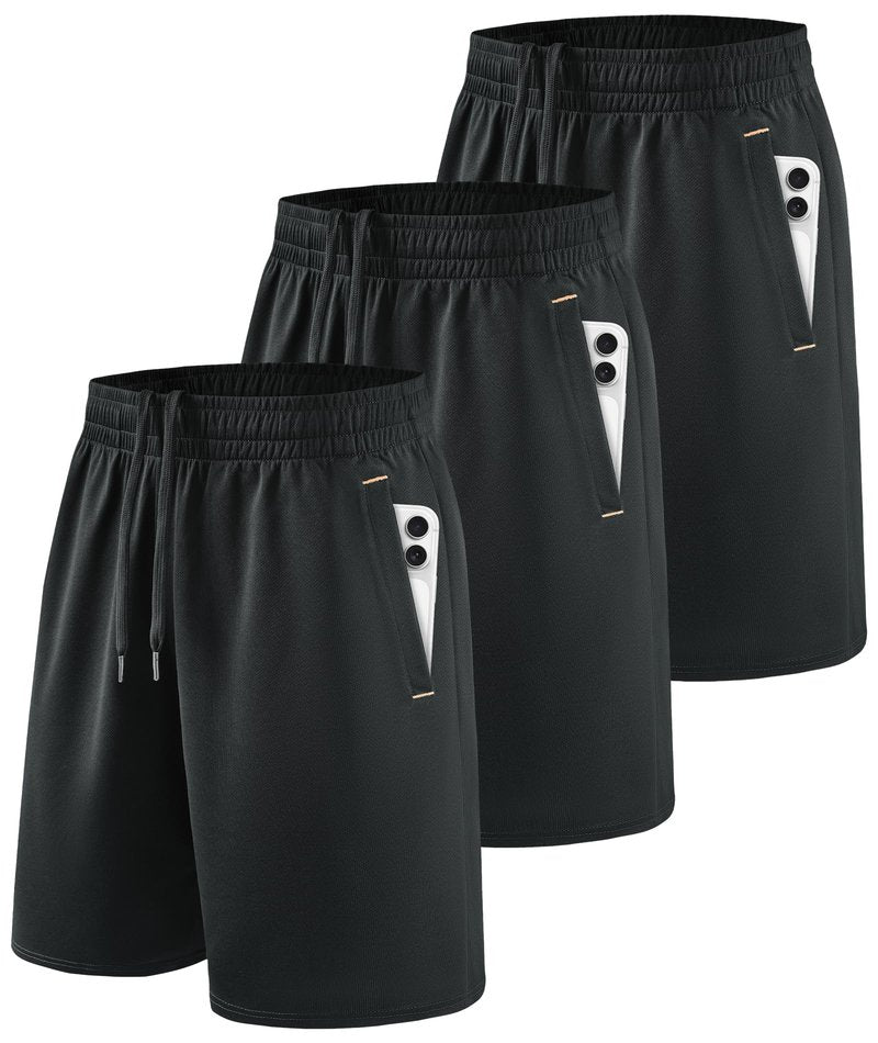Little Beauty 3 Pack Mens Gym Basketball Shorts 9" Fast Dry Running Athletic Shorts with Pockets for Casual Workout Black Black Black L