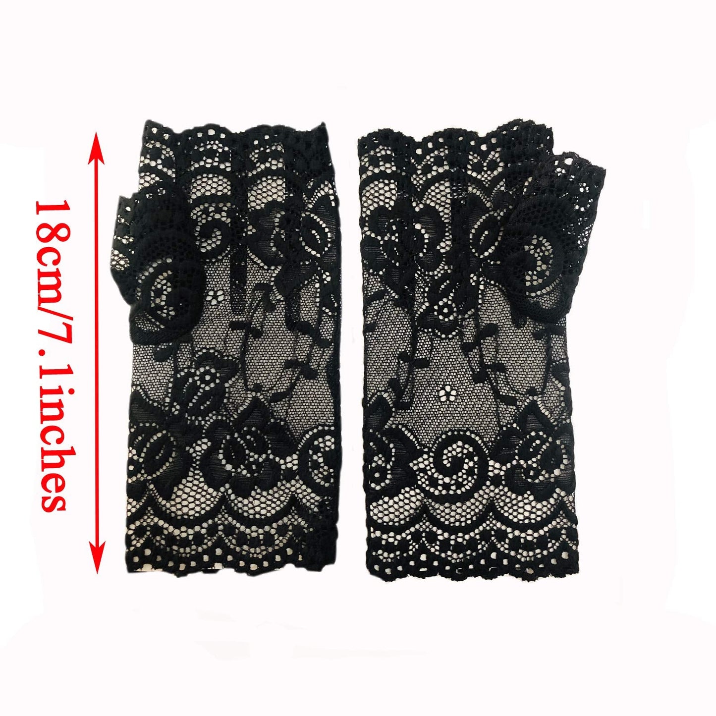 monochef Women Short Lace Gloves Sunblock Fingerless Bridal Wrist Floral Opera Evening Party Wedding Tea Prom Cosplay 1920s for Ladies and Girls, Black (Black)