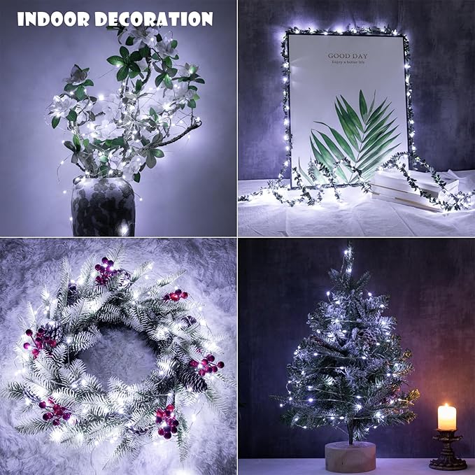 Fairy Lights Plug in,200FT 600LEDs Waterproof Led String Lights,8 Modes Remote Twinkle Light for Outdoor Indoor Christmas Wedding Birthday Garden Party Decorations,Silver Wire,Cool White