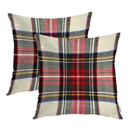 Batmerry Red White Plaid Throw Pillow Covers, Scottish Tartan Decorative Pillow Covers Digital Printing Blended Fabric for Couch Sofa Bed Invisible Zipper 20x20 in