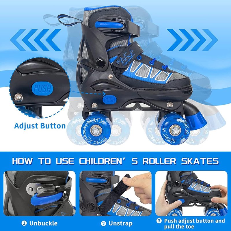 MammyGol Roller Skates for Kids - Adjustable Quad Skates with Light-Up Wheels | Ages 6-12, Perfect for Beginners