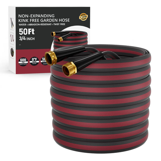 Haeteir 50ft Non-Expanding Garden Hose with 8-Layer Latex Core, Lightweight & Kink-Free, Flexible Heavy Duty Water Hose for Lawn, Yard, Car Washing (3/4" Solid Brass Fittings, Crush-Resistant)