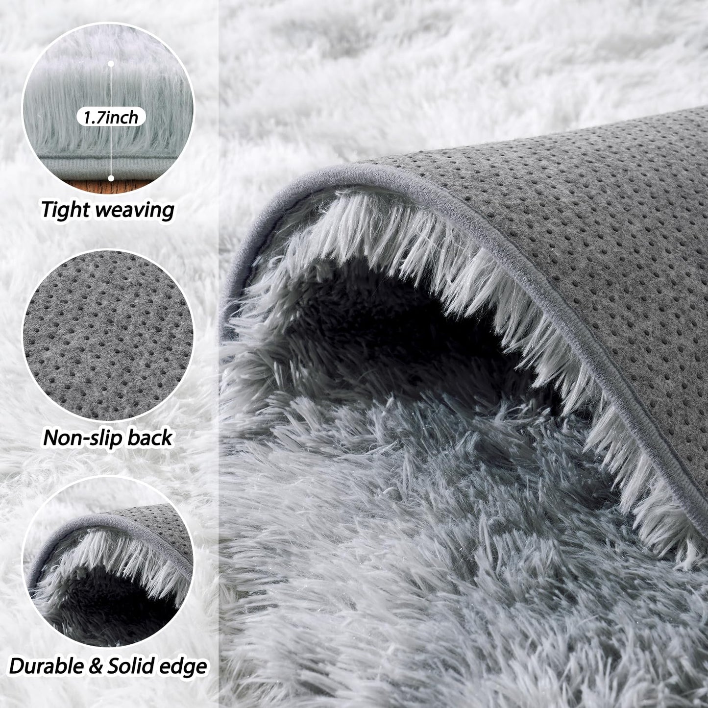 Area Rugs for Living Room 6x9, Ultra Soft Fluffy Rug for Bedroom, Modern Shaggy Carpet Fuzzy Rug for Girls Boys Room Home Indoor Nursery Teens Dorm Decor, Upgrade Non-Slip Durable, Tie-Dye Silver Grey
